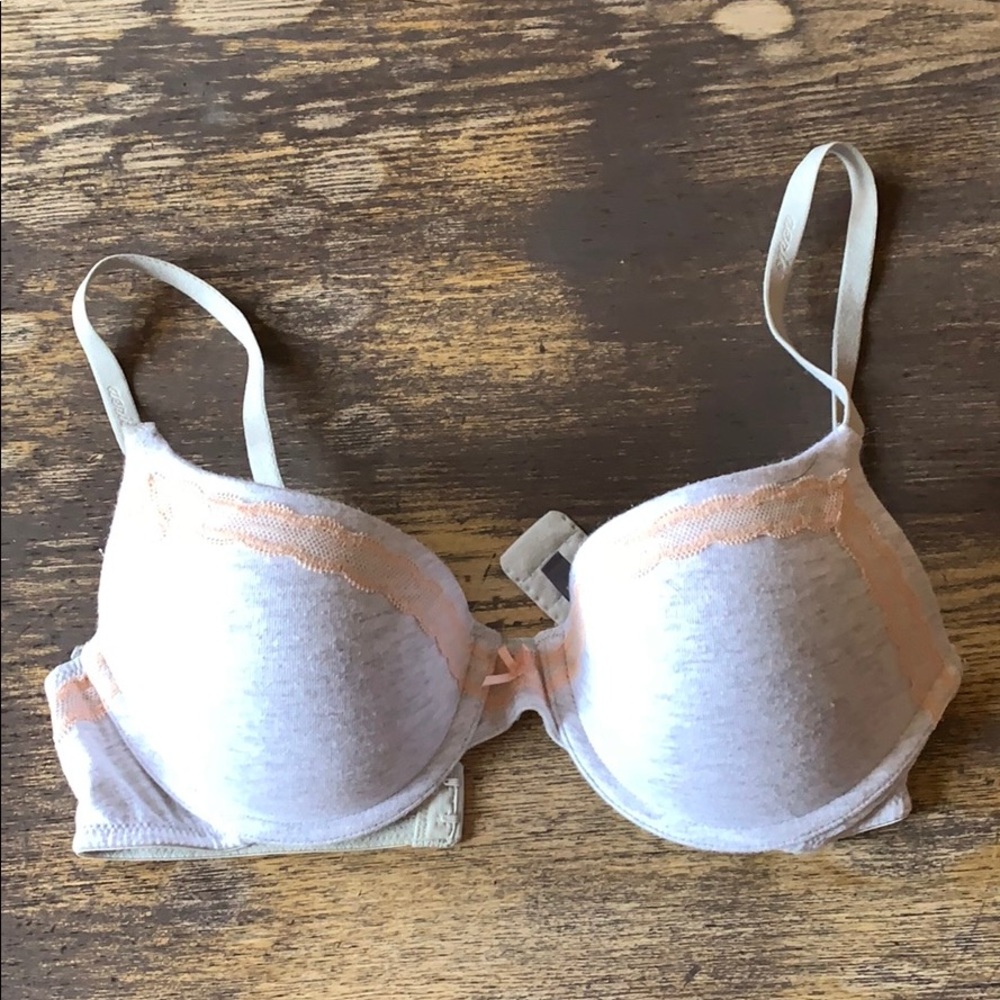 Heather Grey and Salmon Lace Aerie Bra